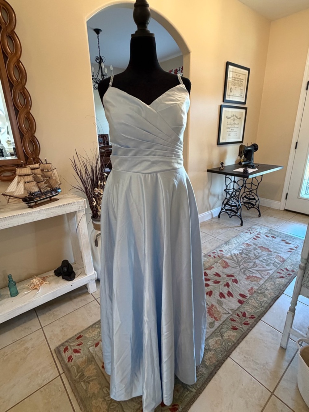 Elegant Light Blue Satin A-Line Dress